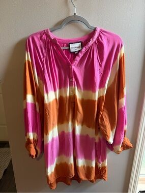 Pink & Orange Tie-Dye Henley Tunic